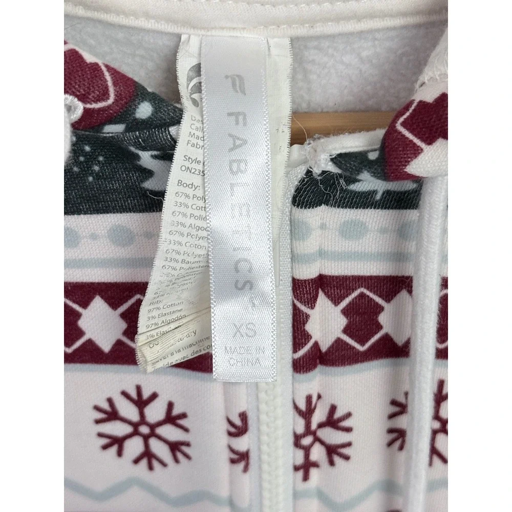 Fabletics Fair Isle Hooded Pajama Jumpsuit Red White Grey Snowflake XS ON2353110